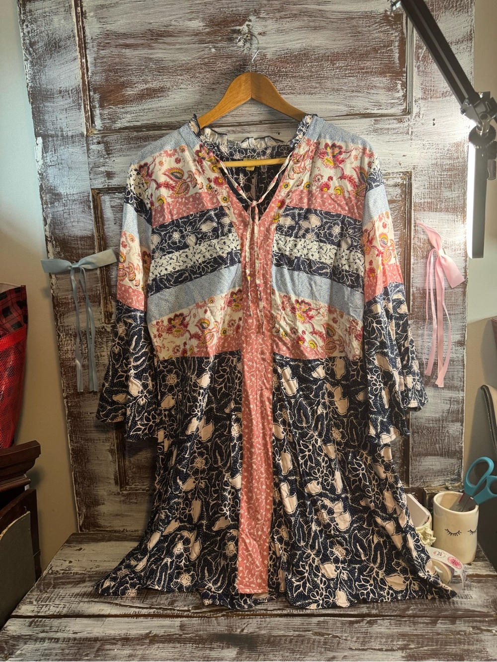 True Craft Multicolor Patchwork Floral Boho Dress - Navy, Pink, Cream